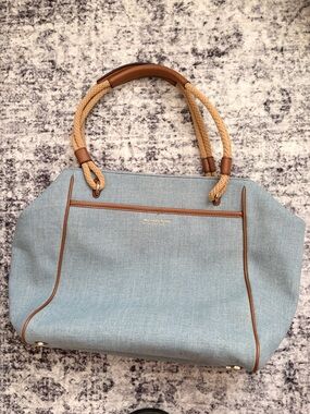 Michael Kors Light Blue Canvas Tote with Tan Trim and Rope Handles